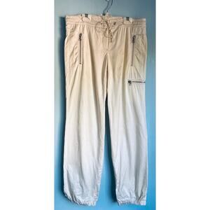 Theory Ivory Wool Blend Jogger Pants Zip Pocket Elastic Waist Size 0